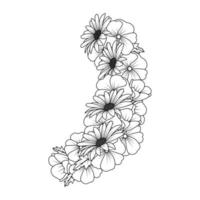 daisy flower drawing coloring page with doodle art design in detailed line art vector graphic