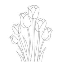 diseño de página para colorear de flor de arte de línea de tulipán para plantilla de impresión trazo negro continuo vector