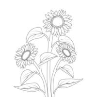 Dibujo a lápiz de página para colorear de girasol para niños de diseño vectorial con dibujo a lápiz vector