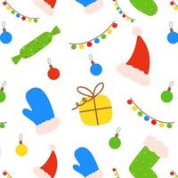 Christmas pattern with various festive elements on a white background. Vector