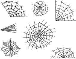 a set of scary cobwebs with spiders on a white background. Vector