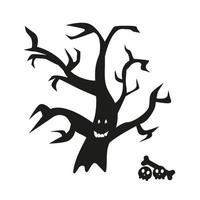 vector black halloween tree with skulls on a white background