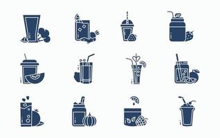 Fruit juice with fruit and cup icon set vector