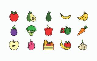 conjunto de iconos de frutas y verduras vector