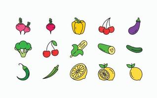 conjunto de iconos de frutas y verduras vector