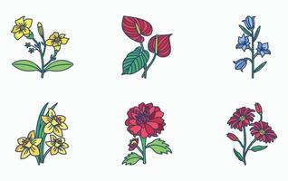 conjunto de iconos de flores y pétalos vector