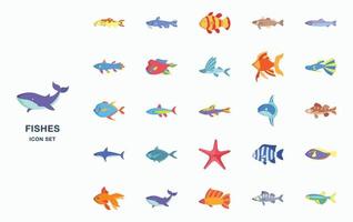 conjunto de iconos de peces marinos y submarinos vector