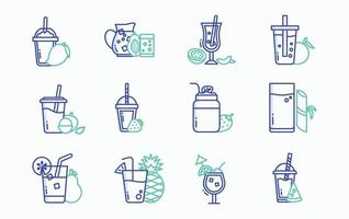 Fruit juice with fruit and cup icon set vector