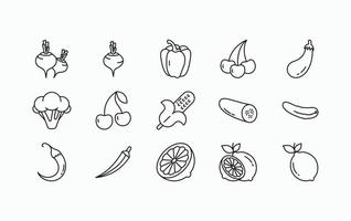 conjunto de iconos de frutas y verduras vector