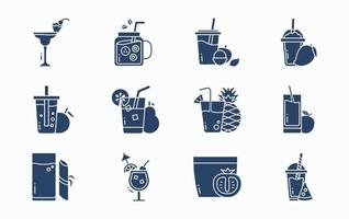 Fruit juice with fruit and cup icon set vector