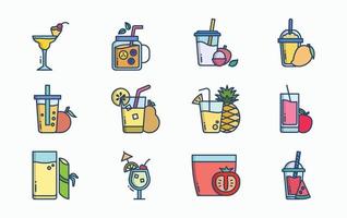 jugo de fruta con fruta y conjunto de iconos de taza vector