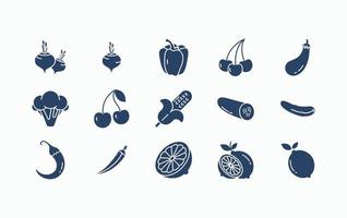 conjunto de iconos de frutas y verduras vector