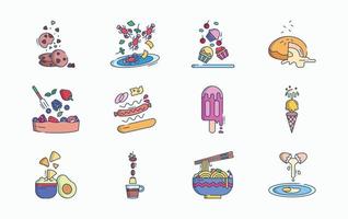 Food levitation and ingredients flying icon set vector