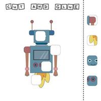 Cut out and glue roobot. Educational game for children. Vector template.