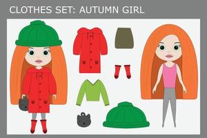 un conjunto de ropa para una niña hermosa en otoño vector