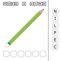 Alphabet logic for preschool kid.  Collect the word pencil from scattered letters vector