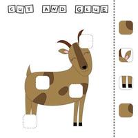 Paper game for the development of preschoolers. Cut out parts of the image and glue on the goat. A fun game for kids vector