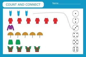 Count and connect the clothes and the number vector