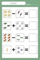 How many counting game with funny  animals. Worksheet for preschool kids, kids activity sheet, printable worksheet vector