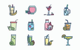 Fruit juice with fruit and cup icon set vector