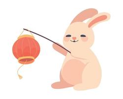 cute rabbit with lantern vector