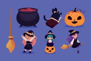 set of halloween witches vector