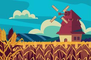 wheat field with mill vector