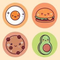 icon set kawaii food vector