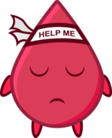 cute character a drop of pale blood with a tired and sick expression wearing a headband that says help me png