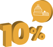 10 por cento de desconto para pastelaria de padaria ou produto de bolo estilo 3d png