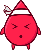 personagem fofo de gota de sangue com expressão facial preocupada ou dolorida png