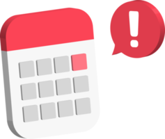 date d'échéance importante organisateur de calendrier rouge avec message de notification alerte style 3d png