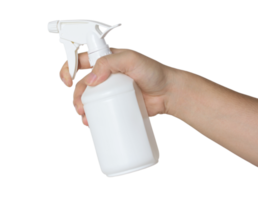 mano sosteniendo una botella de spray aislada con un camino de recorte para la maqueta png