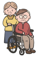 Old couple in love on wheelchair png