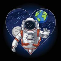 astronauta en el espacio en forma de corazón de amor vector