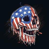 cabeza de calavera con los colores de la bandera de estados unidos vector