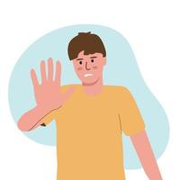 The frightened man puts his hand forward. Stop gesture. Human emotion vector