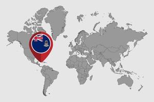 Pin map with Cayman Islands flag on world map. Vector illustration.