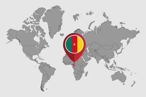 Pin map with Cameroon flag on world map. Vector illustration.