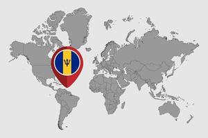 pin mapa con bandera de barbados en el mapa mundial. ilustración vectorial vector