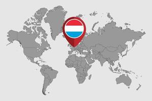 Pin map with Luxembourg flag on world map. Vector illustration.