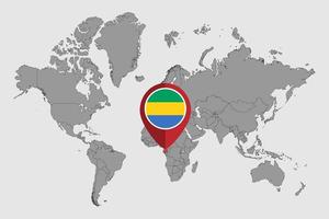 Pin map with Gabon flag on world map. Vector illustration.