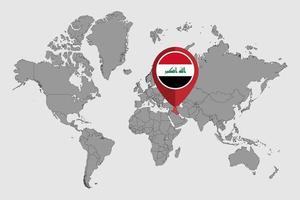 pin mapa con la bandera de irak en el mapa mundial. ilustración vectorial vector