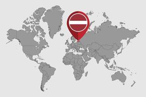 Pin map with Latvia flag on world map. Vector illustration.