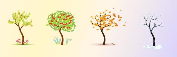 Seasons. Tree in four stages - spring, summer, autumn, winter Vector illustration