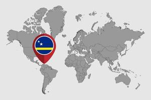 pin mapa con la bandera de curacao en el mapa mundial. ilustración vectorial vector