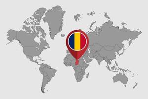 Pin map with Chad flag on world map. Vector illustration.