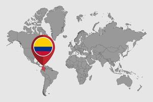 pin mapa con la bandera de colombia en el mapa mundial. ilustración vectorial vector