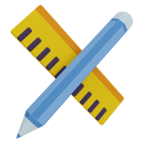 crayon et règle 3d illustration png