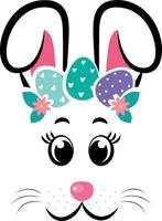 The face of the rabbit with a wreath of eggs. Easter bunny face vector